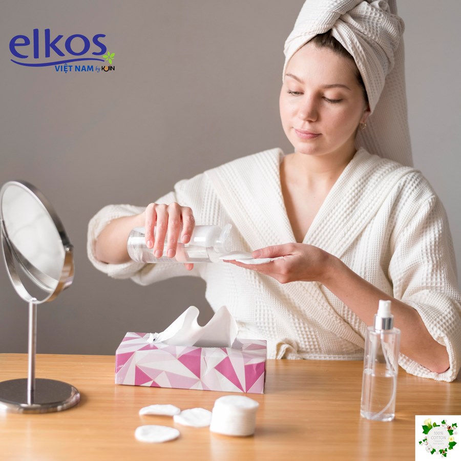 Bông Tẩy Trang Cao Cấp Elkos Nhập Khẩu Đức Túi 140 Miếng
