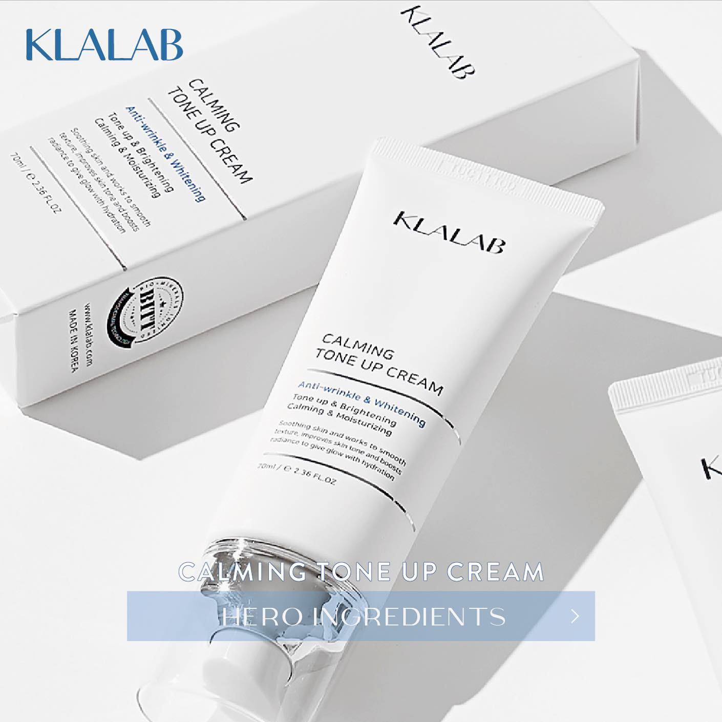 Kem dưỡng trắng da KLALAB CALMING TONE UP CREAM | Trắng da, nâng tone, cấp ẩm, che khuyết điểm, mờ nếp nhăn 70ml